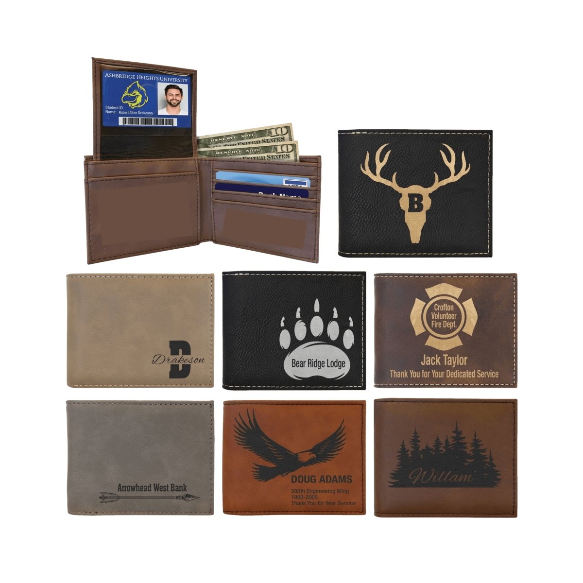 Custom Engraved Leatherette Bi-fold Wallet with Flip ID - The Luua Company