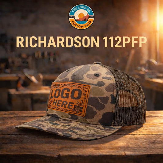 Custom Richardson 112PFP Leather Patch Hat | 5-Panel Camo Trucker