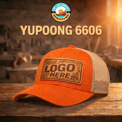 Custom Yupoong 6606 Retro Trucker Hat | Personalized Leather Patch Cap