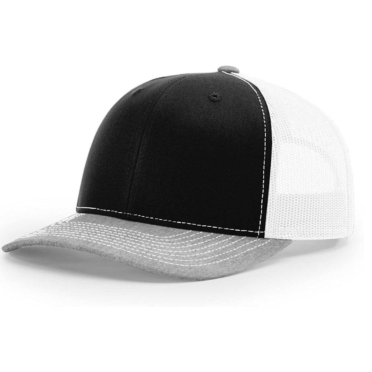 Patriot Edition Richardson 112 trucker with PVC patches in Black/White/Heather Grey - The Luua Company