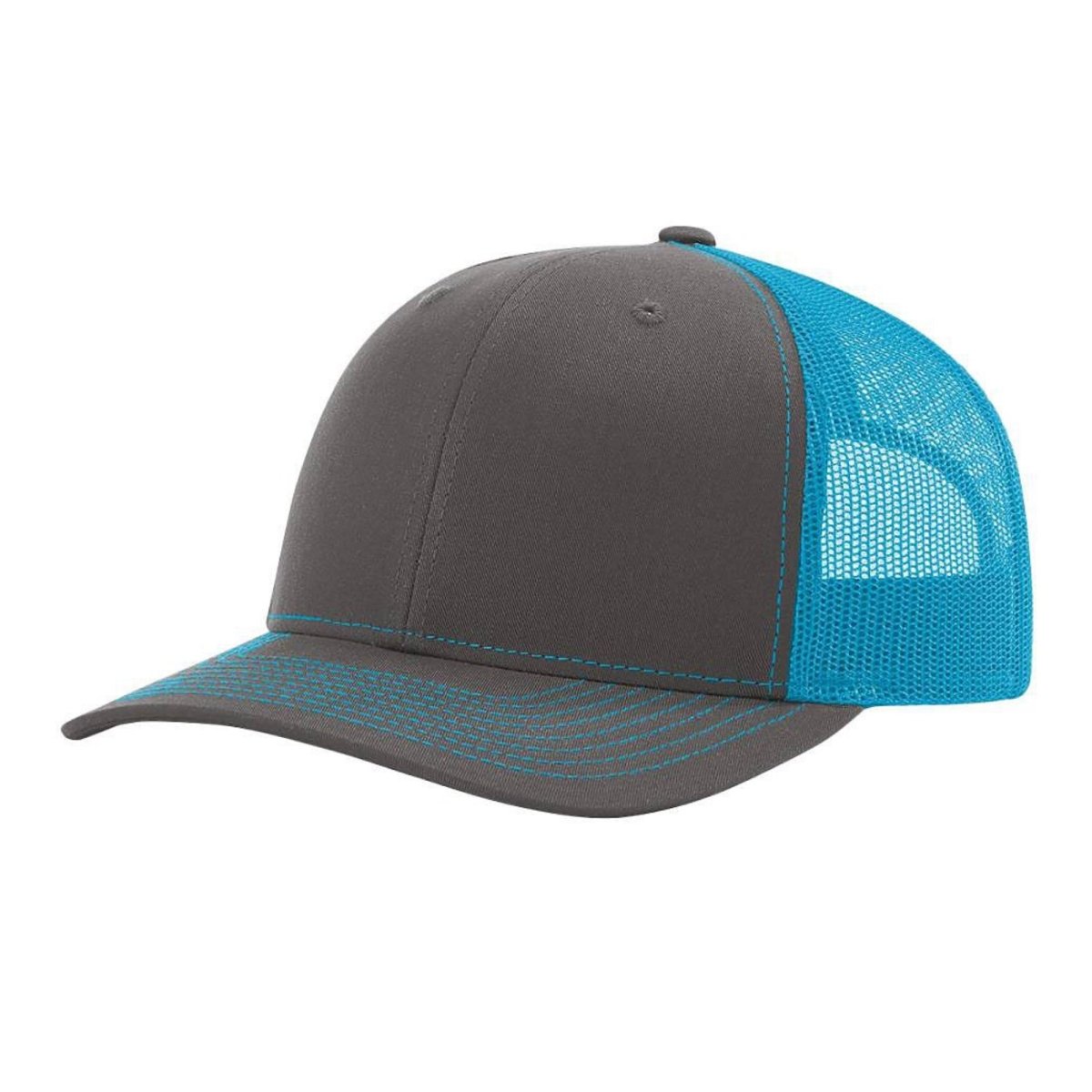 Patriot Edition Richardson 112 trucker with PVC patches in charcoal/neon blue - The Luua Company