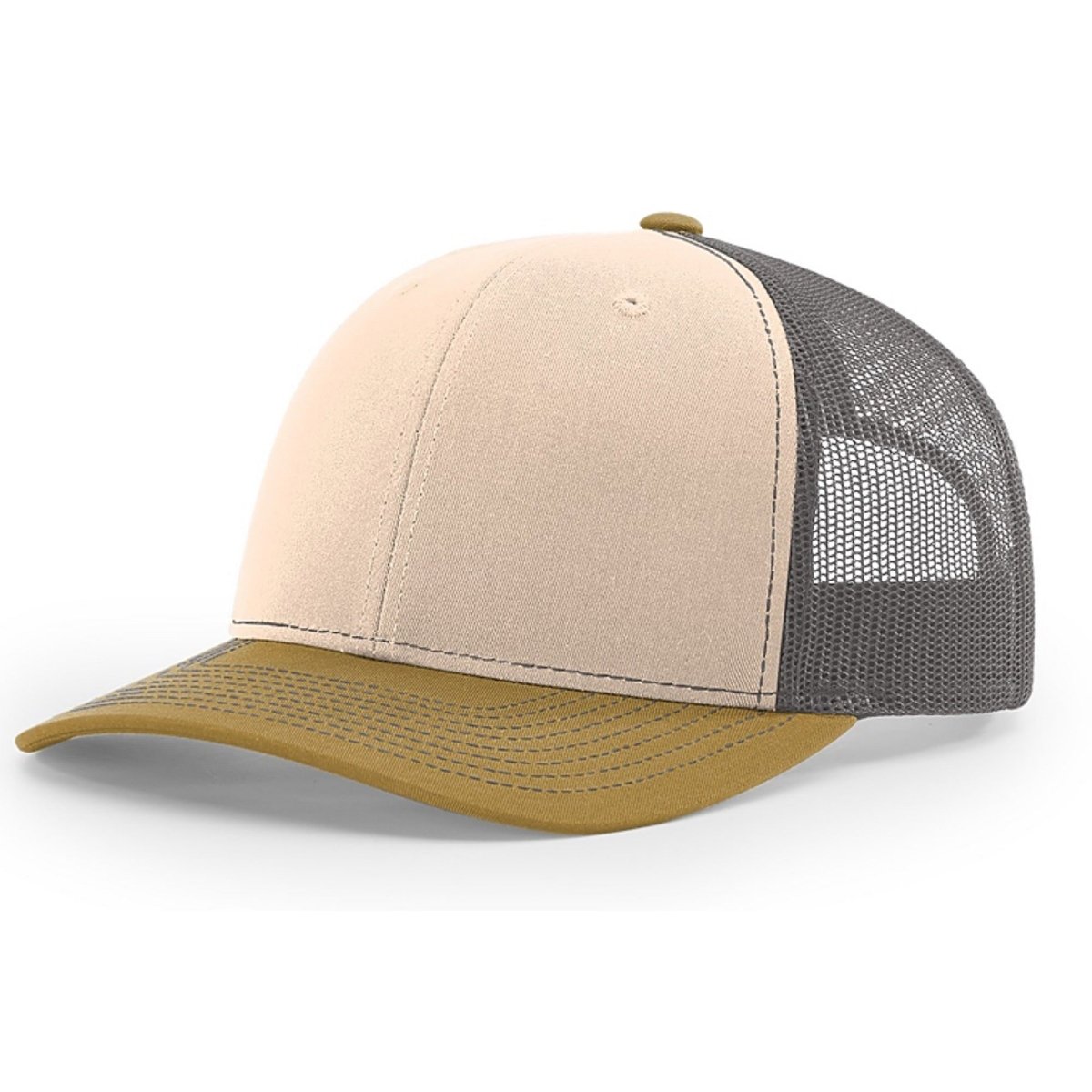 Patriot Edition Richardson 112 trucker with PVC patches in mink beige/charcoal/amber gold - The Luua Company