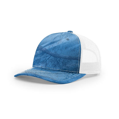 Custom Richardson 112PFP Leather Patch Hat | 5-Panel Camo Trucker in real tree fishing light blue/white - The Luua Company