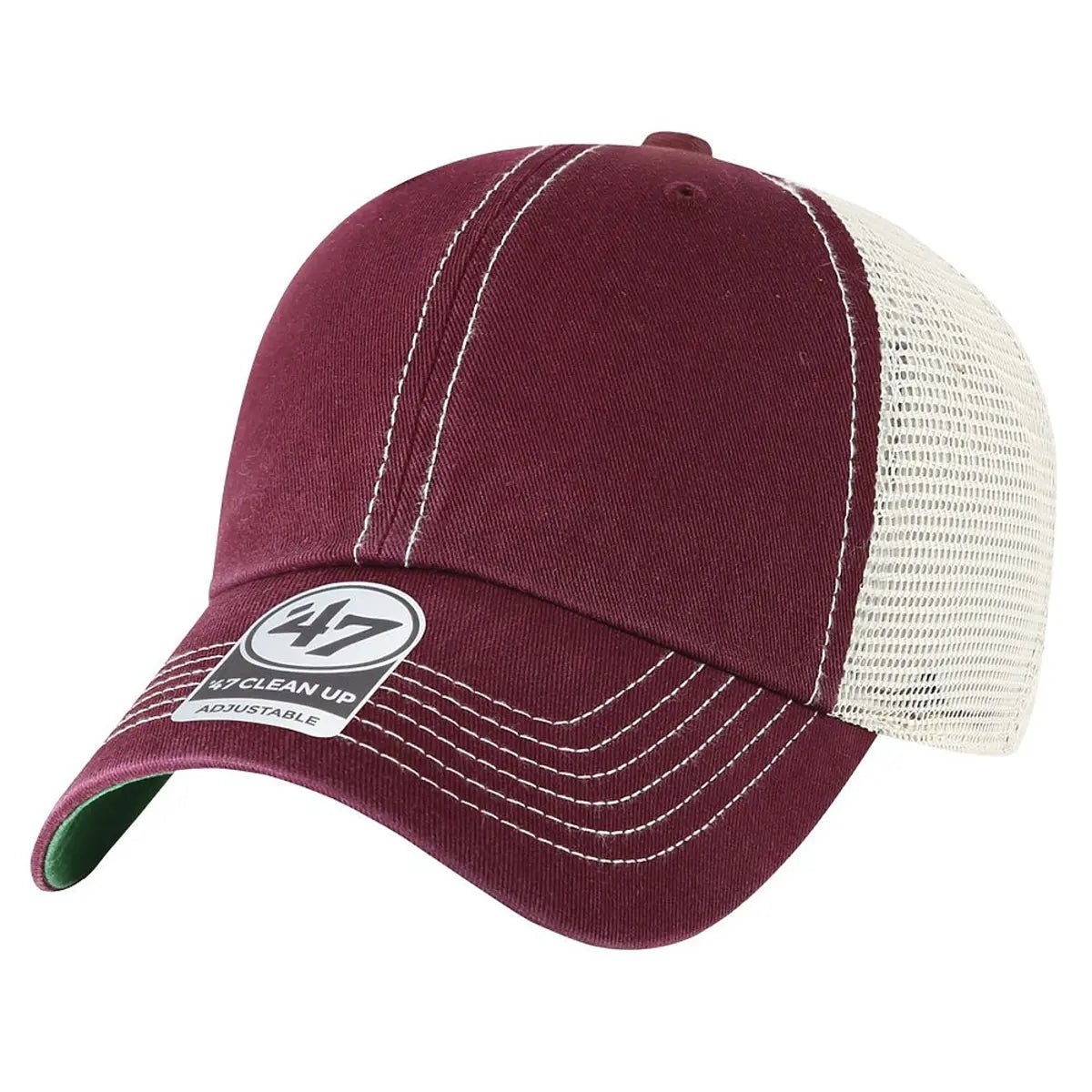 Custom '47 Brand Trawler Hat | Personalized Leather Patch "Relaxed Fit" Trucker in Dark Maroon/ Stone - The Luua Company