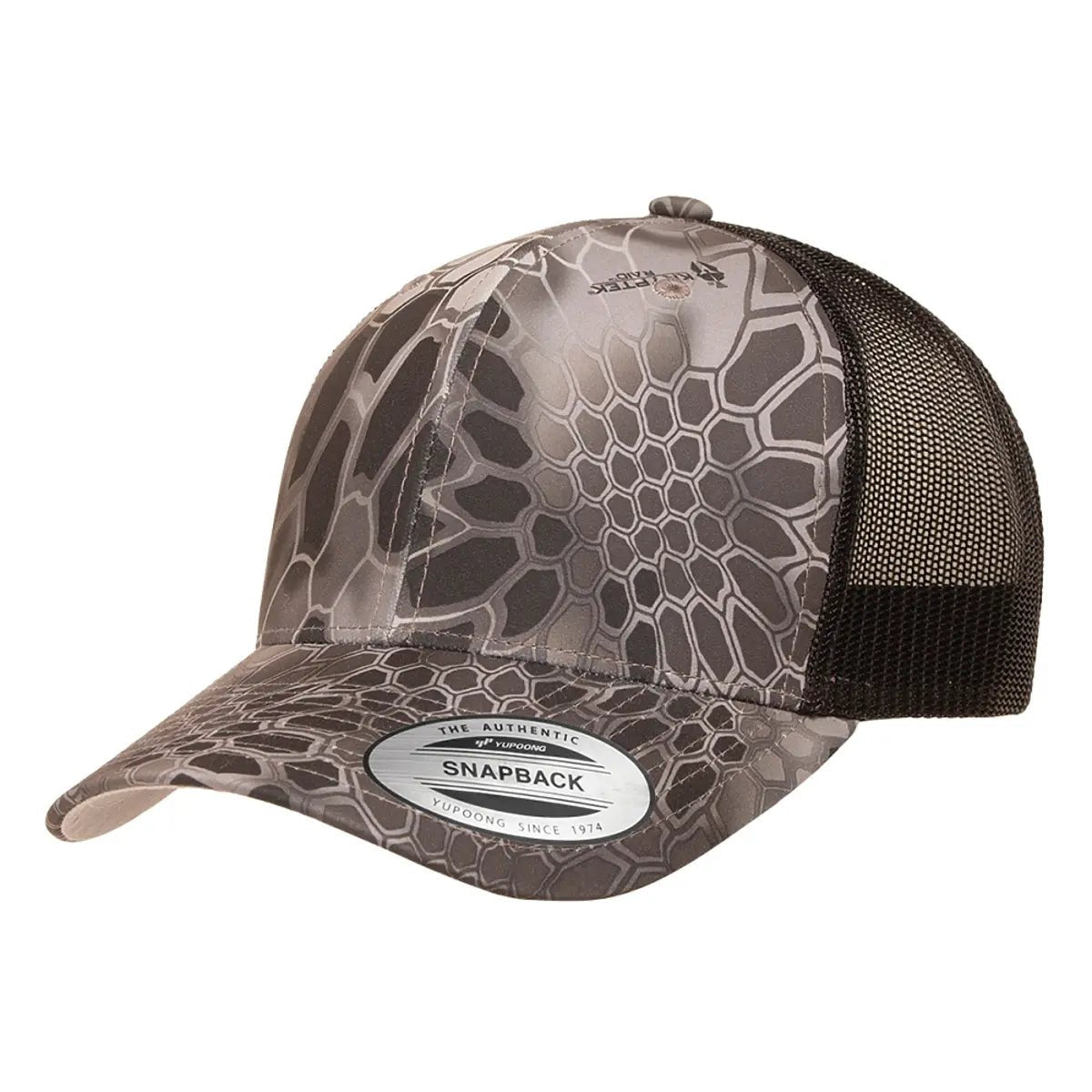 Custom Camo Yupoong 6606CA Trucker Hat | Personalized Leather Patch Camouflage Cap in Kryptek Raid - The Luua Company