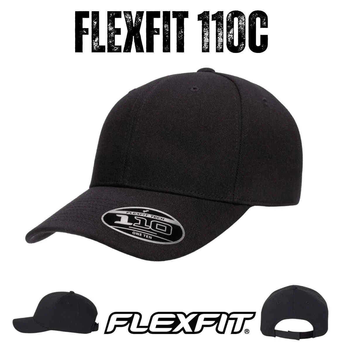 Custom Flexfit 110C Pro - Formance Cap | Moisture - Wicking 110® Hat - Black - The Luua Company