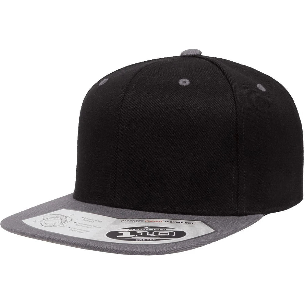 Custom Flexfit 110F Snapback Cap | 110® Wool Blend Flat Bill - Black/ Grey - The Luua Company