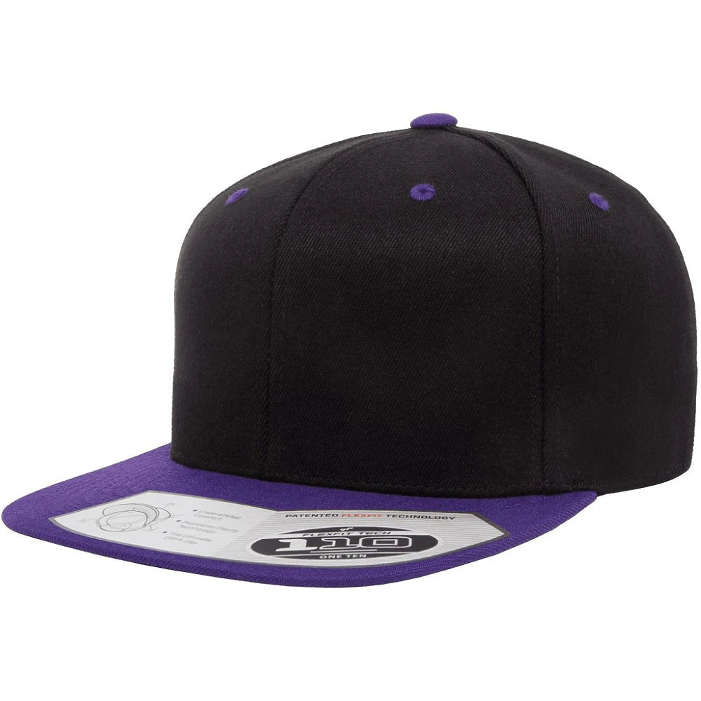 Custom Flexfit 110F Snapback Cap | 110® Wool Blend Flat Bill - Black/ Purple - The Luua Company