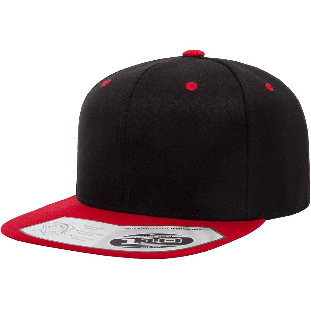 Custom Flexfit 110F Snapback Cap | 110® Wool Blend Flat Bill - Black/ Red - The Luua Company
