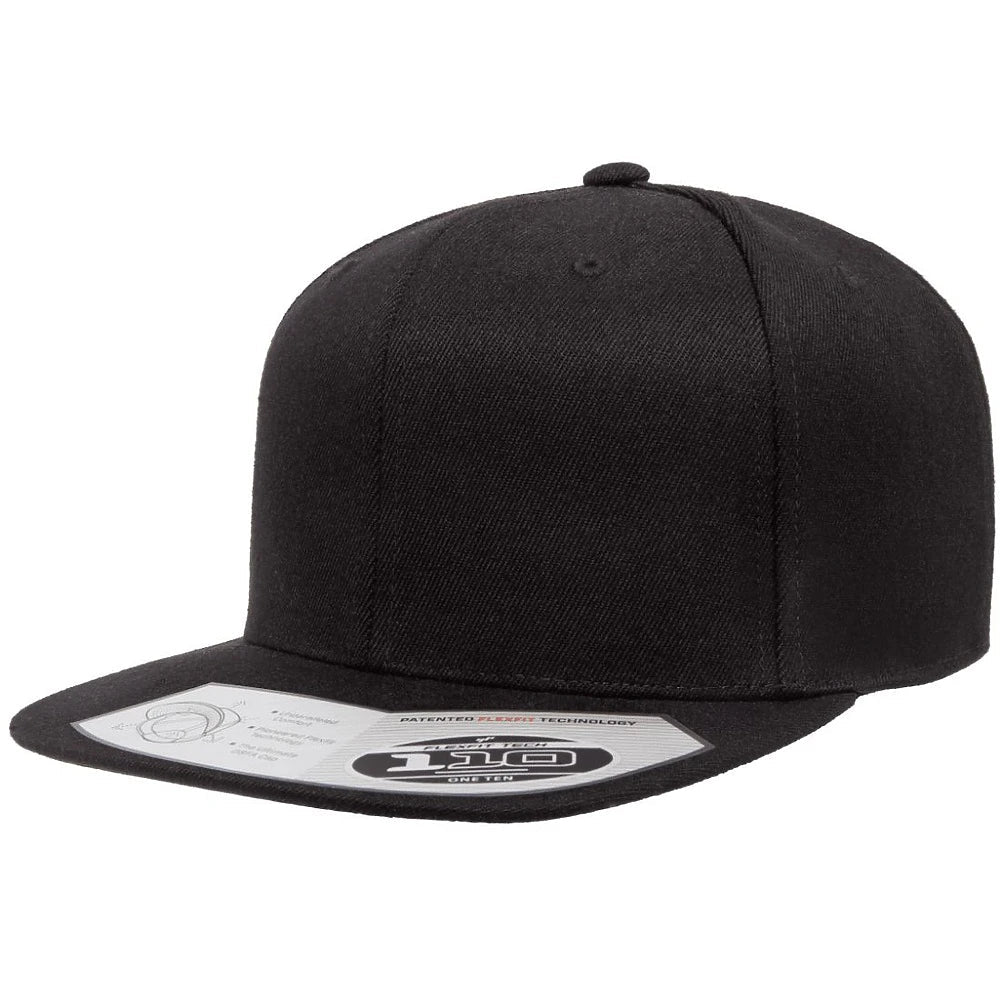 Custom Flexfit 110F Snapback Cap | 110® Wool Blend Flat Bill - Black - The Luua Company