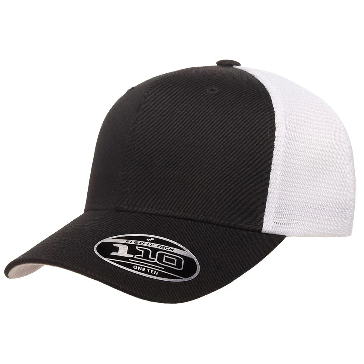 Custom Flexfit 110M Mesh - Back Cap | Structured 6 - Panel Stretch Trucker - Black/ White - The Luua Company