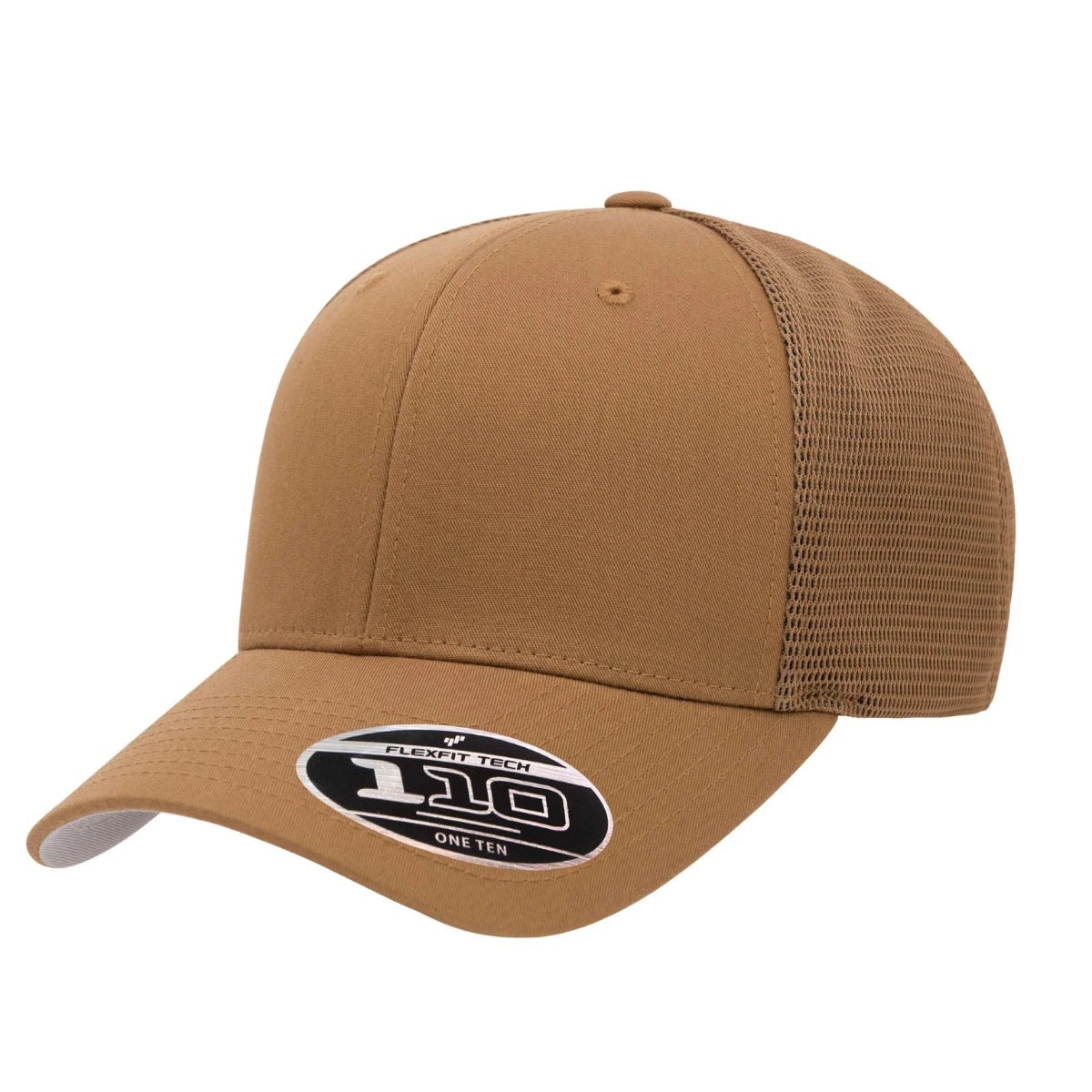 Custom Flexfit 110M Mesh - Back Cap | Structured 6 - Panel Stretch Trucker - Caramel - The Luua Company