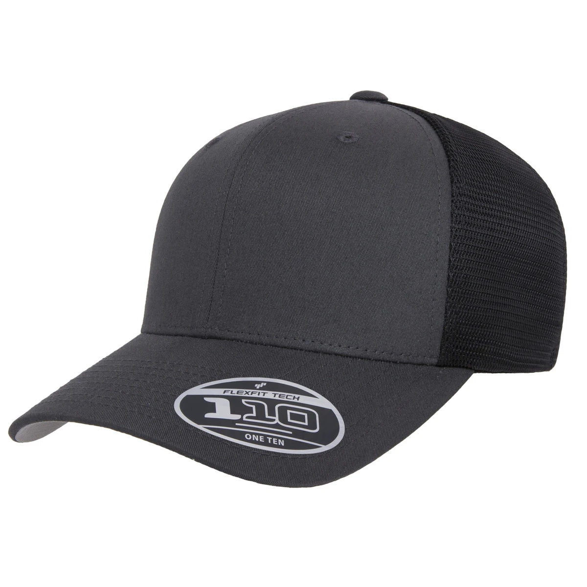 Custom Flexfit 110M Mesh - Back Cap | Structured 6 - Panel Stretch Trucker - Charcoal/ Black - The Luua Company