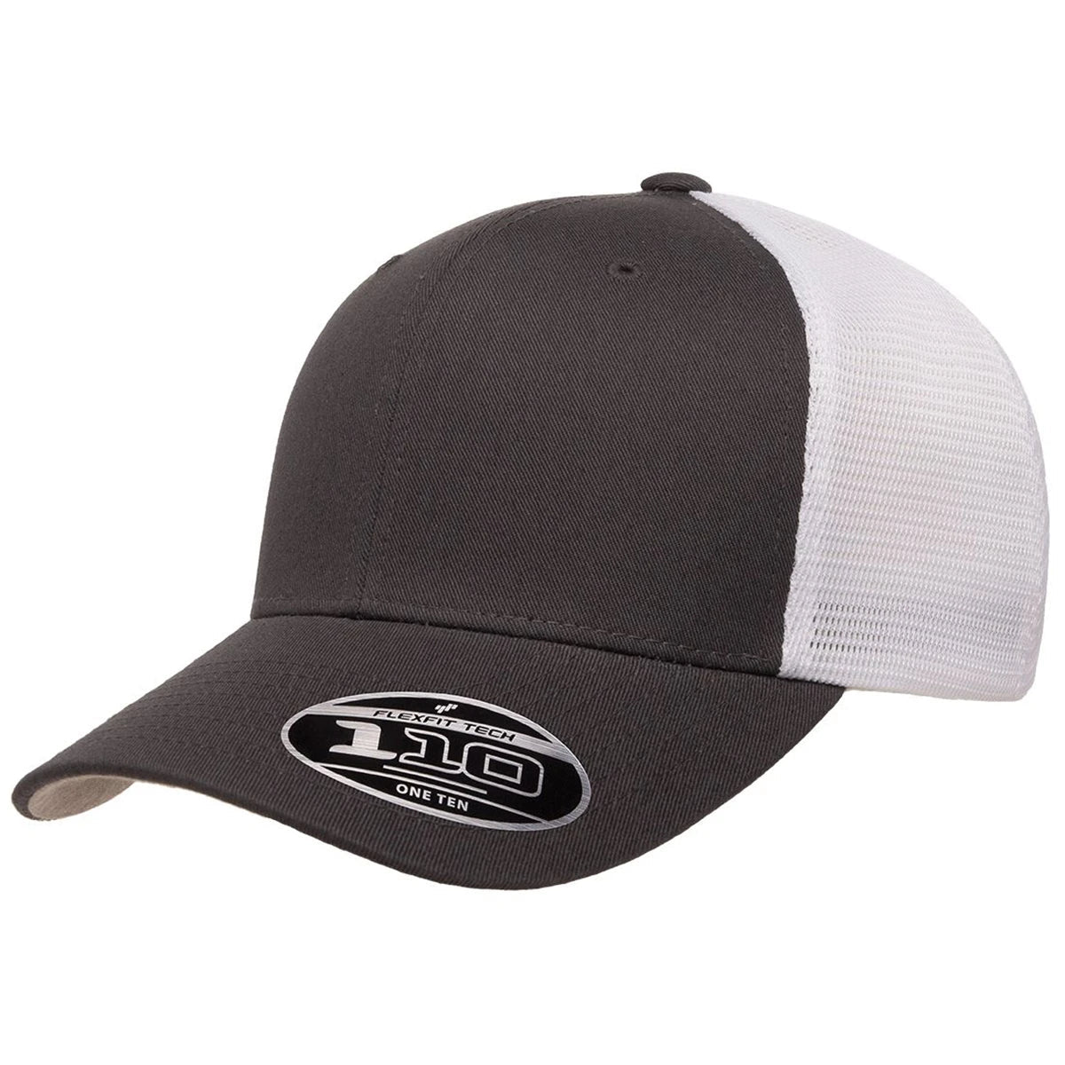 Custom Flexfit 110M Mesh - Back Cap | Structured 6 - Panel Stretch Trucker - Charcoal/ White - The Luua Company
