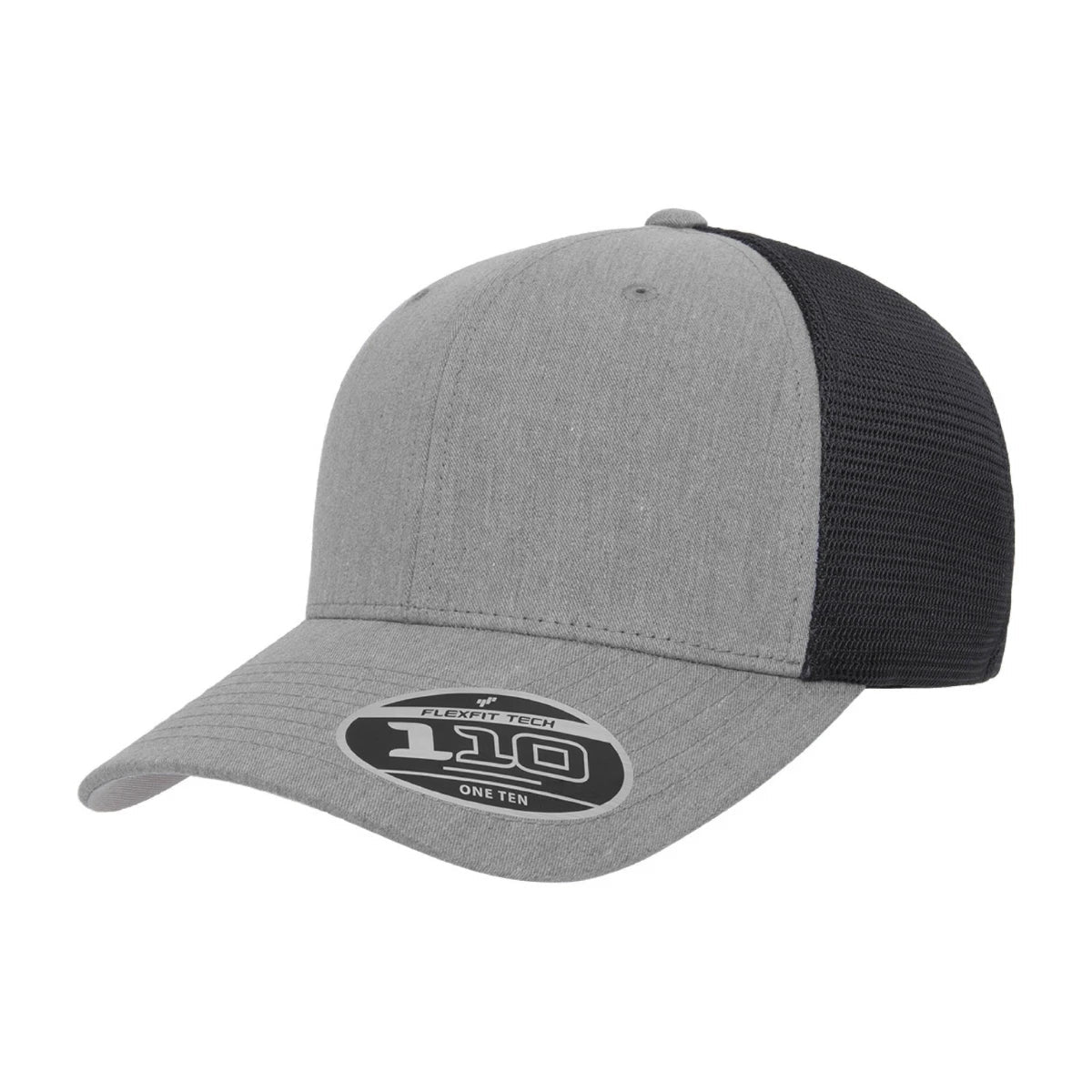 Custom Flexfit 110M Mesh - Back Cap | Structured 6 - Panel Stretch Trucker - Heather Grey/ Black - The Luua Company