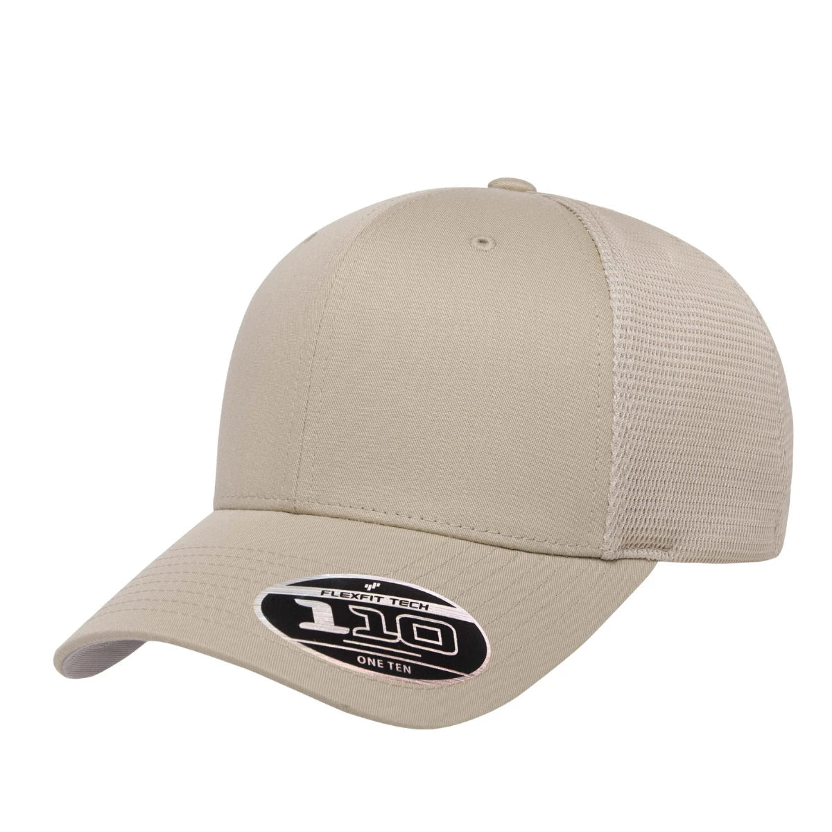 Custom Flexfit 110M Mesh - Back Cap | Structured 6 - Panel Stretch Trucker - Khaki - The Luua Company
