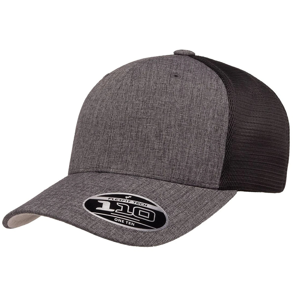 Custom Flexfit 110M Mesh - Back Cap | Structured 6 - Panel Stretch Trucker - Melange Charcoal/ Black - The Luua Company