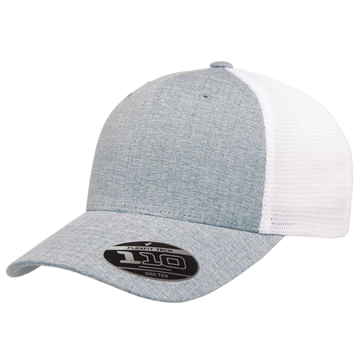 Custom Flexfit 110M Mesh - Back Cap | Structured 6 - Panel Stretch Trucker - Melange Silver/ White - The Luua Company