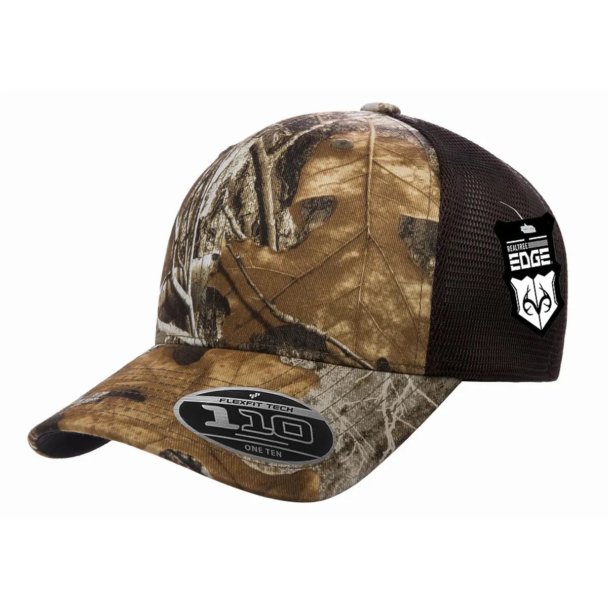 Custom Flexfit 110M Mesh - Back Cap | Structured 6 - Panel Stretch Trucker - Realtree Edge/ Brown - The Luua Company