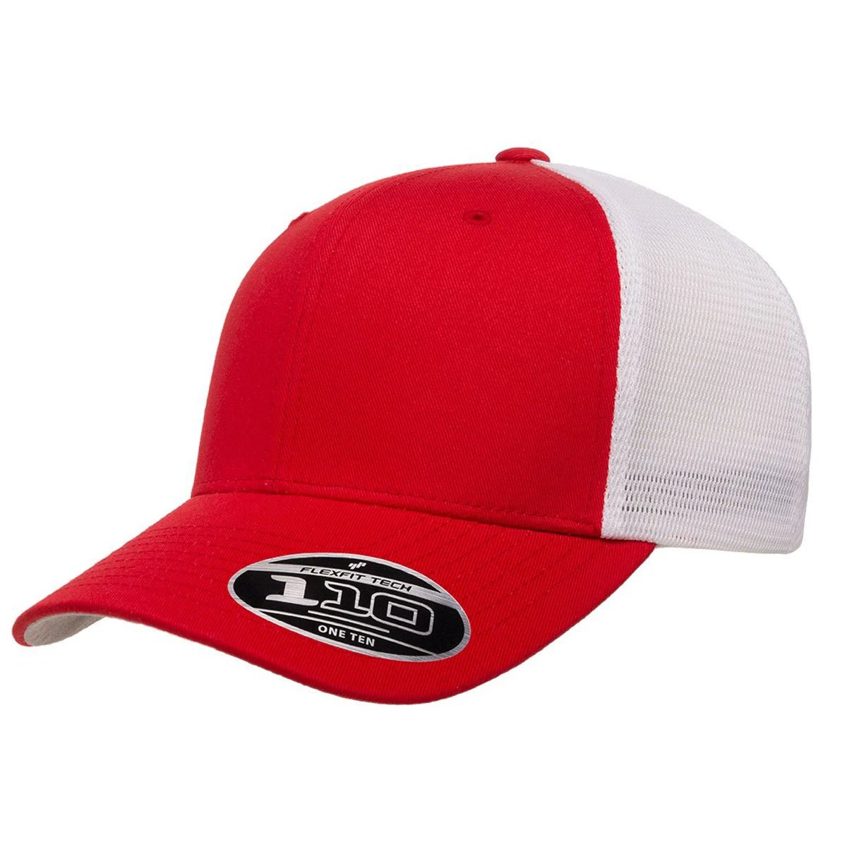 Custom Flexfit 110M Mesh - Back Cap | Structured 6 - Panel Stretch Trucker - Red/ White - The Luua Company