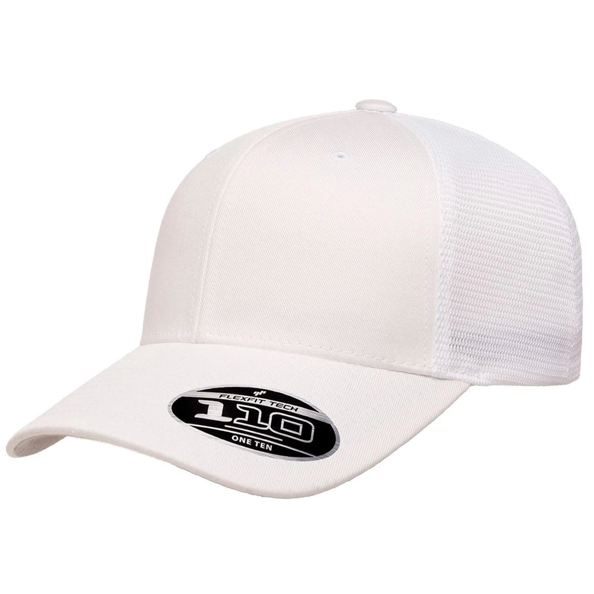 Custom Flexfit 110M Mesh - Back Cap | Structured 6 - Panel Stretch Trucker - White - The Luua Company