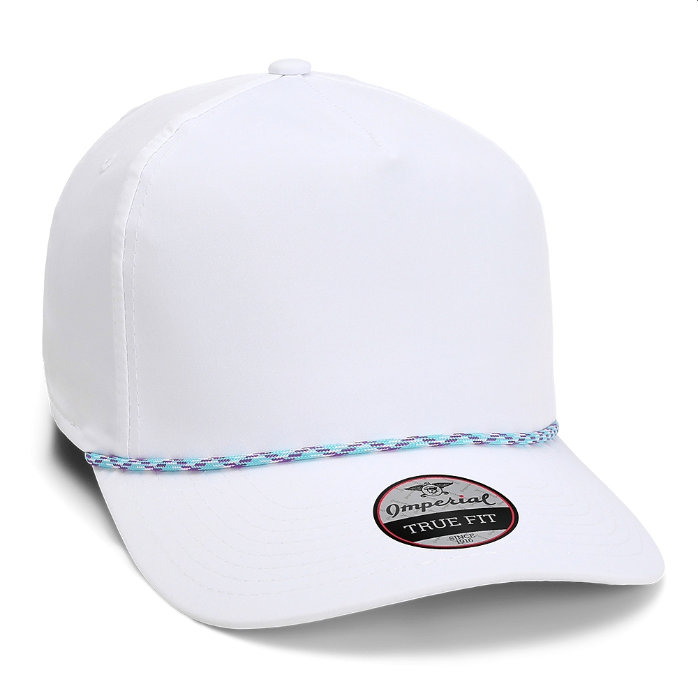 Custom Imperial 5054 The Wrightson Cap | Performance Rope Hat - White/ Teal - Purple - The Luua Company