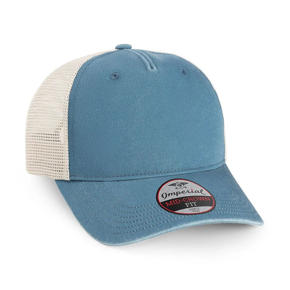 Custom Imperial 5058 "The Gambit Mesh" Cap – Structured 5 - Panel Hat - Breaker Blue/ Stone - The Luua Company