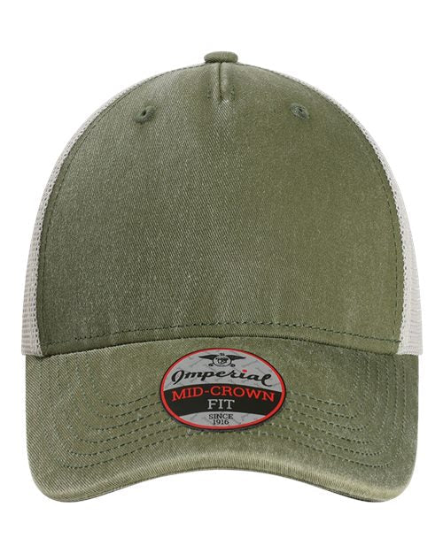 Custom Imperial 5058 "The Gambit Mesh" Cap – Structured 5 - Panel Hat - Olive Green/ Stone - The Luua Company