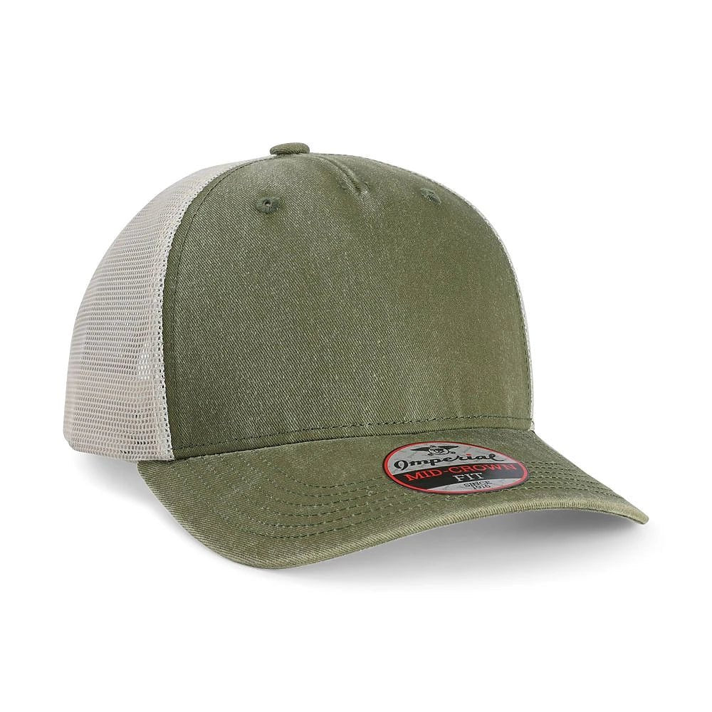 Custom Imperial 5058 "The Gambit Mesh" Cap – Structured 5 - Panel Hat - Olive Green/ Stone - The Luua Company