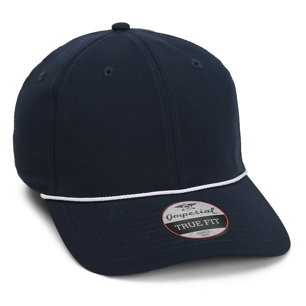 Custom Imperial 7054 "The Wingman" Cap – Structured 6-Panel Performance Rope Hat - Navy/ White - The Luua Company
