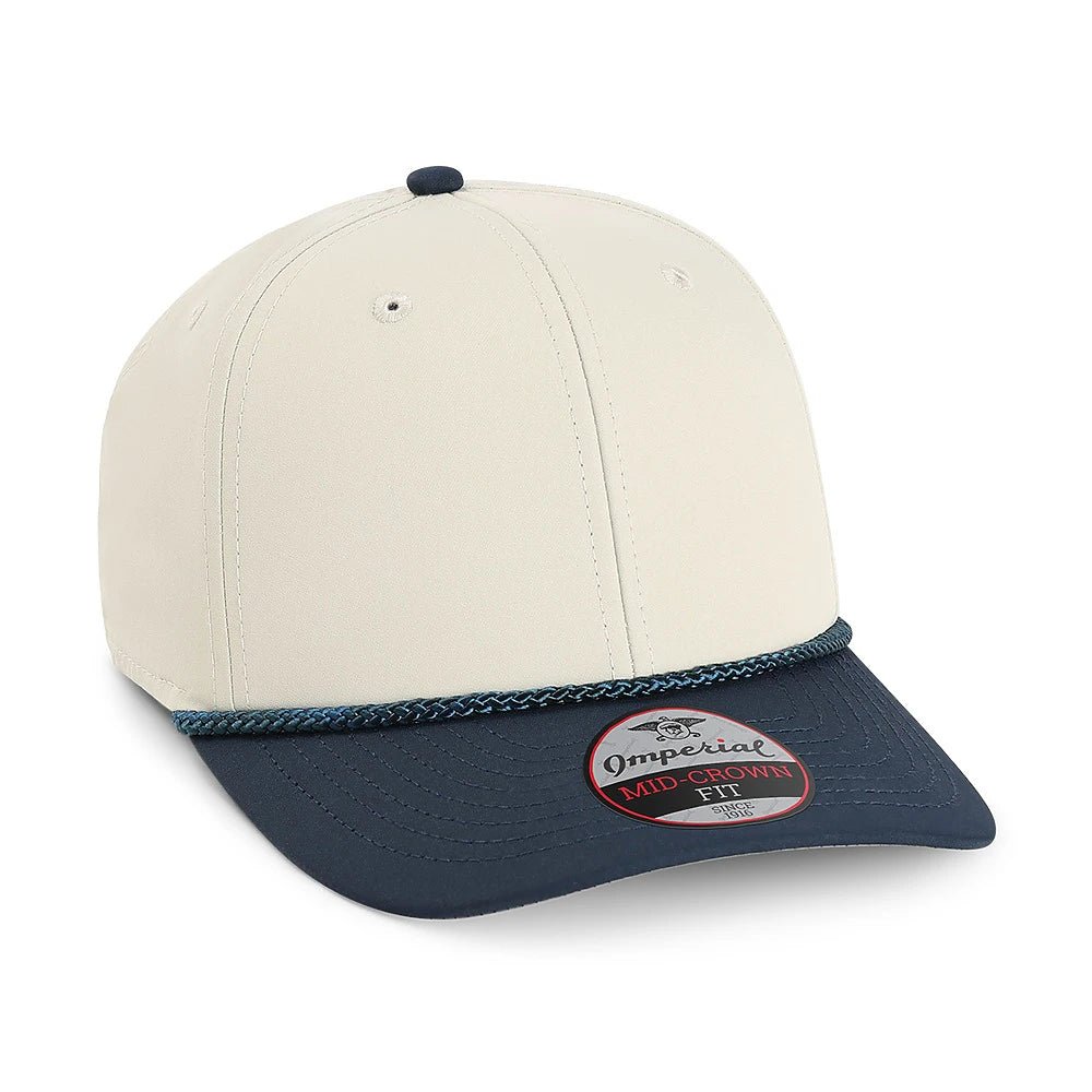 Custom Imperial 7054 "The Wingman" Cap – Structured 6-Panel Performance Rope Hat - Putty/ Navy/ Navy - The Luua Company