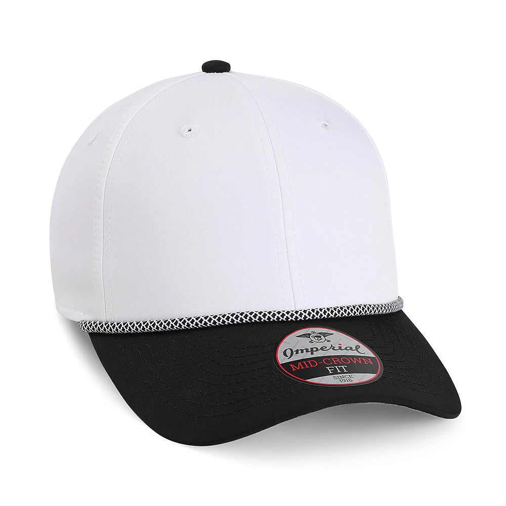 Custom Imperial 7054 "The Wingman" Cap – Structured 6-Panel Performance Rope Hat - White/ Black/ Black/ White - The Luua Co