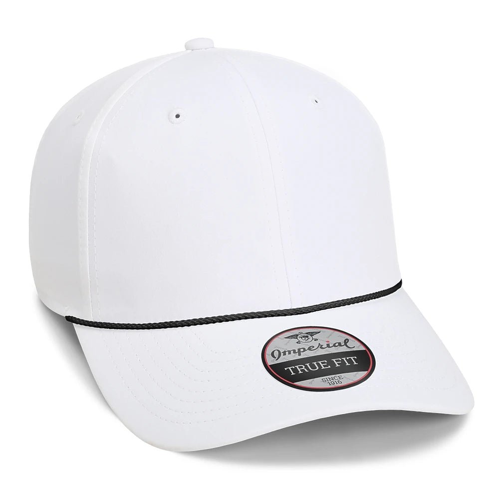 Custom Imperial 7054 "The Wingman" Cap – Structured 6-Panel Performance Rope Hat - White/ Black - The Luua Company