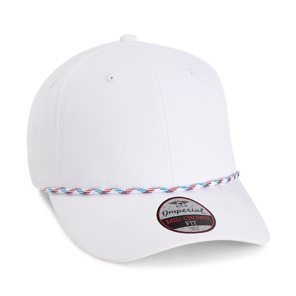 Custom Imperial 7054 "The Wingman" Cap – Structured 6-Panel Performance Rope Hat - White/ Blue/ Red/ White - The Luua Company