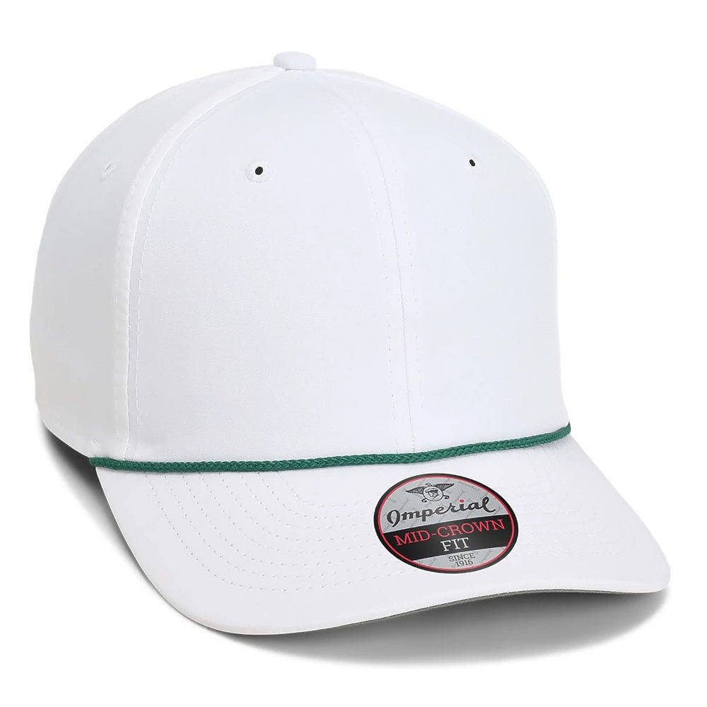 Custom Imperial 7054 "The Wingman" Cap – Structured 6-Panel Performance Rope Hat - White/ Dark Green - The Luua Company