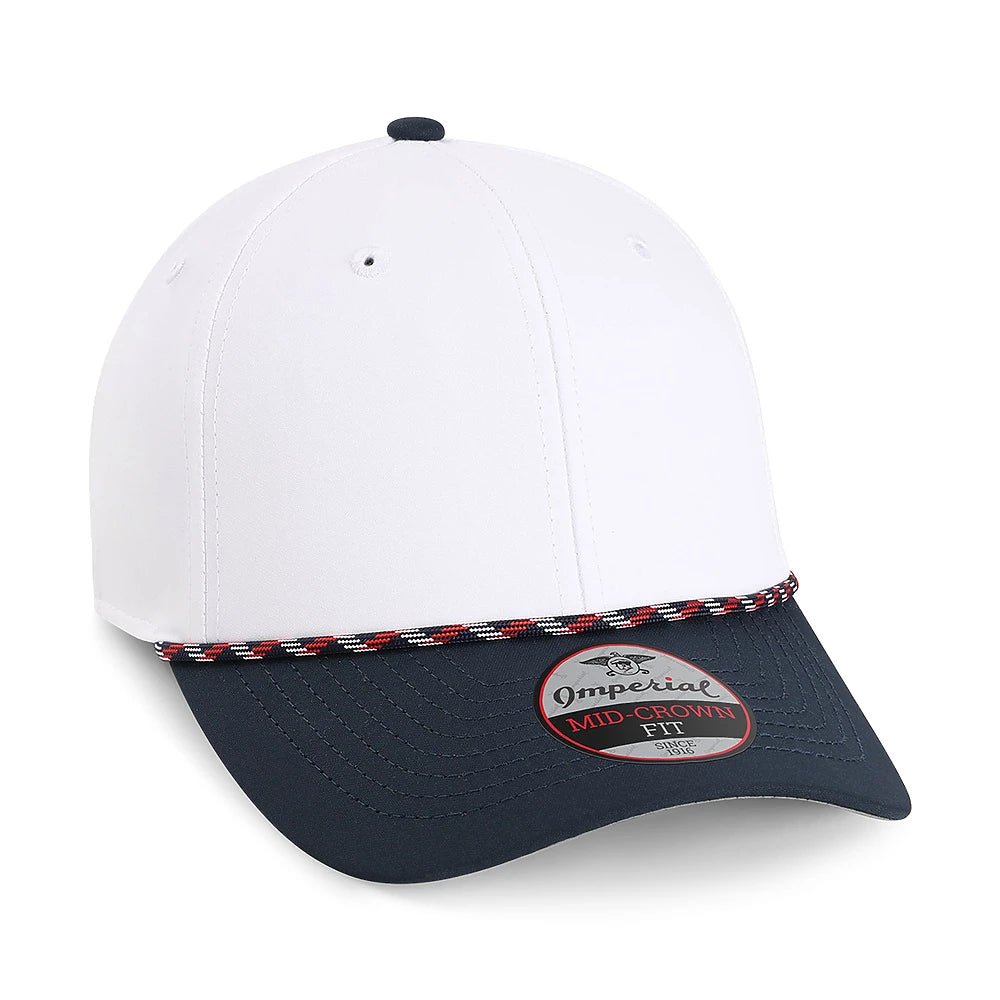 Custom Imperial 7054 "The Wingman" Cap – Structured 6-Panel Performance Rope Hat - White/ Navy/ Navy/ Red/ White - The Luua