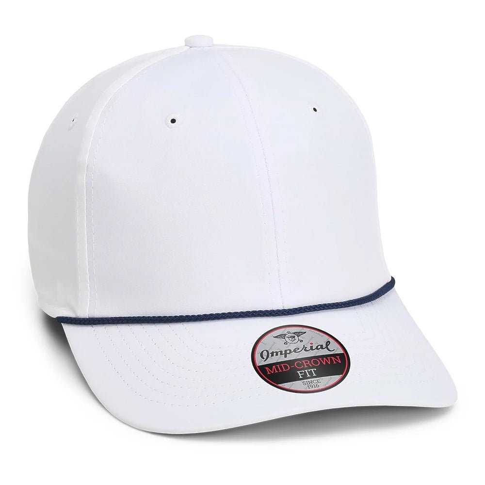 Custom Imperial 7054 "The Wingman" Cap – Structured 6-Panel Performance Rope Hat - White/ Navy - The Luua Company