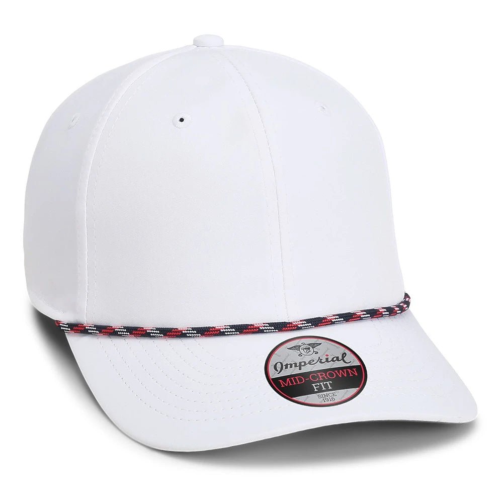 Custom Imperial 7054 "The Wingman" Cap – Structured 6-Panel Performance Rope Hat - White/ Navy/ White/ Red - The Luua Company