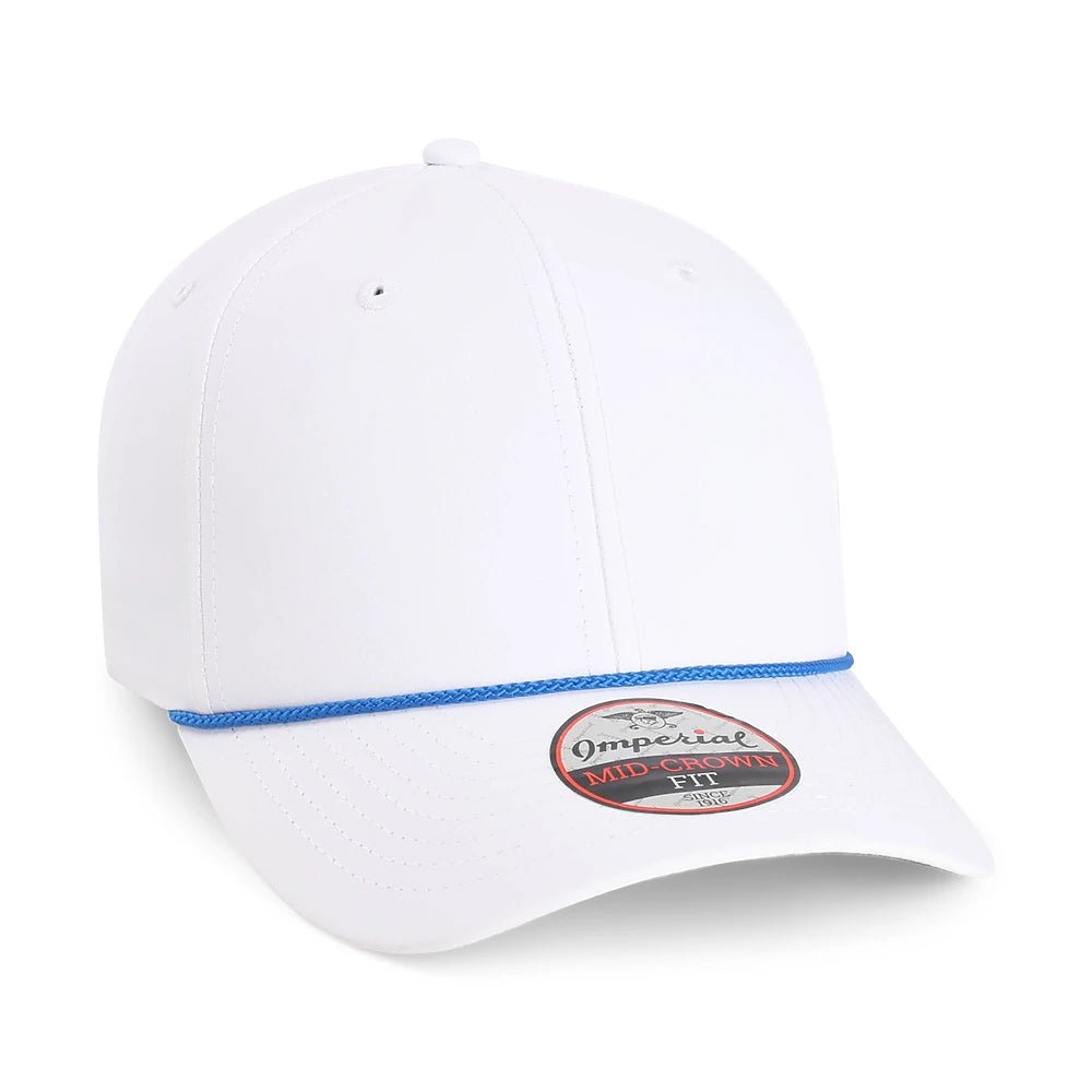 Custom Imperial 7054 "The Wingman" Cap – Structured 6-Panel Performance Rope Hat - White/ Royal - The Luua Company