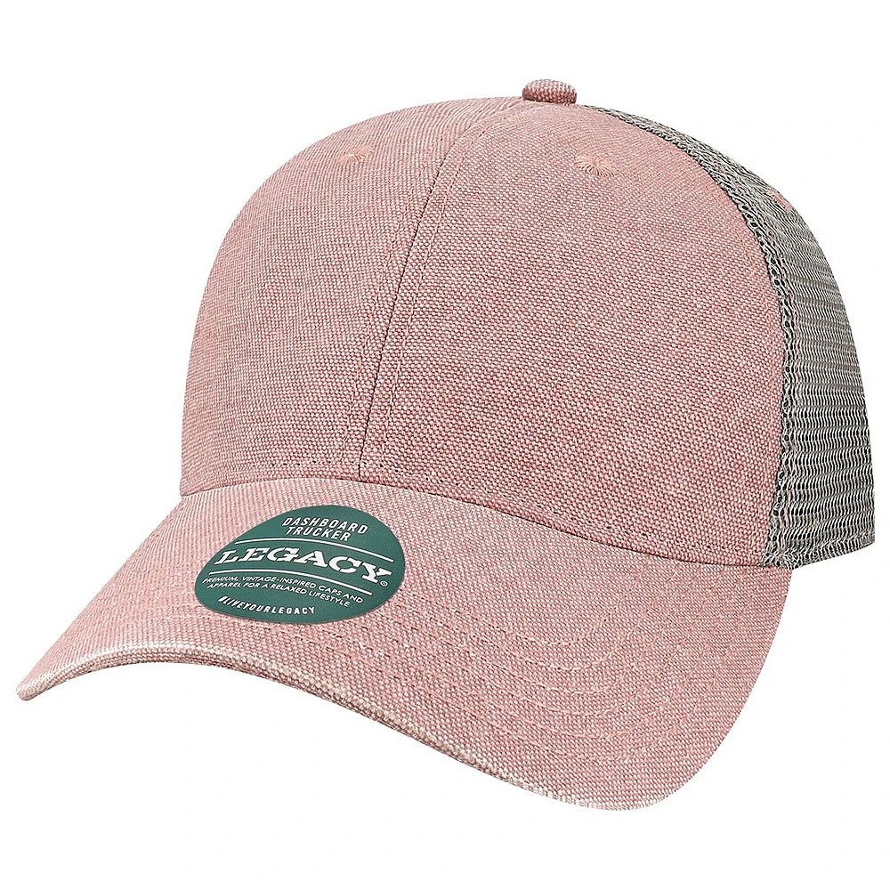 Custom Legacy DTA "Dashboard" Trucker Cap | Unstructured Low - Profile Vintage Hat - Dusty Rose/ Grey - The Luua Company