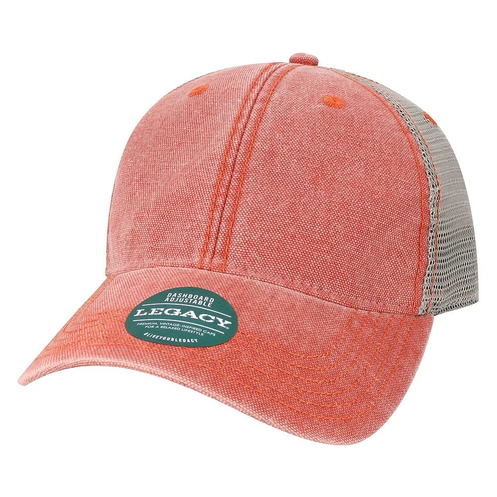 Custom Legacy DTA "Dashboard" Trucker Cap | Unstructured Low - Profile Vintage Hat - Nantucket Red/ Grey - The Luua Company