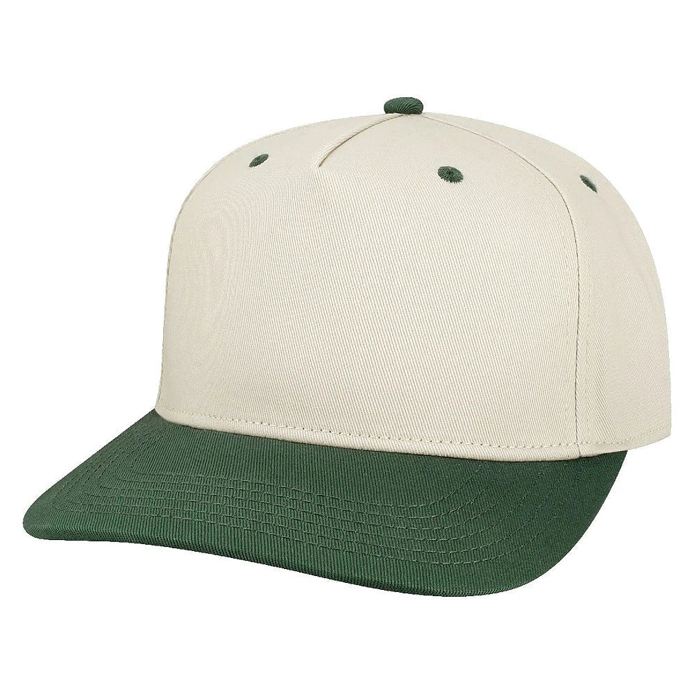 Custom Legacy HTA Heritage Twill Cap | Heavyweight Structured 5 - Panel Hat - Stone/ Dark Green - The Luua Company