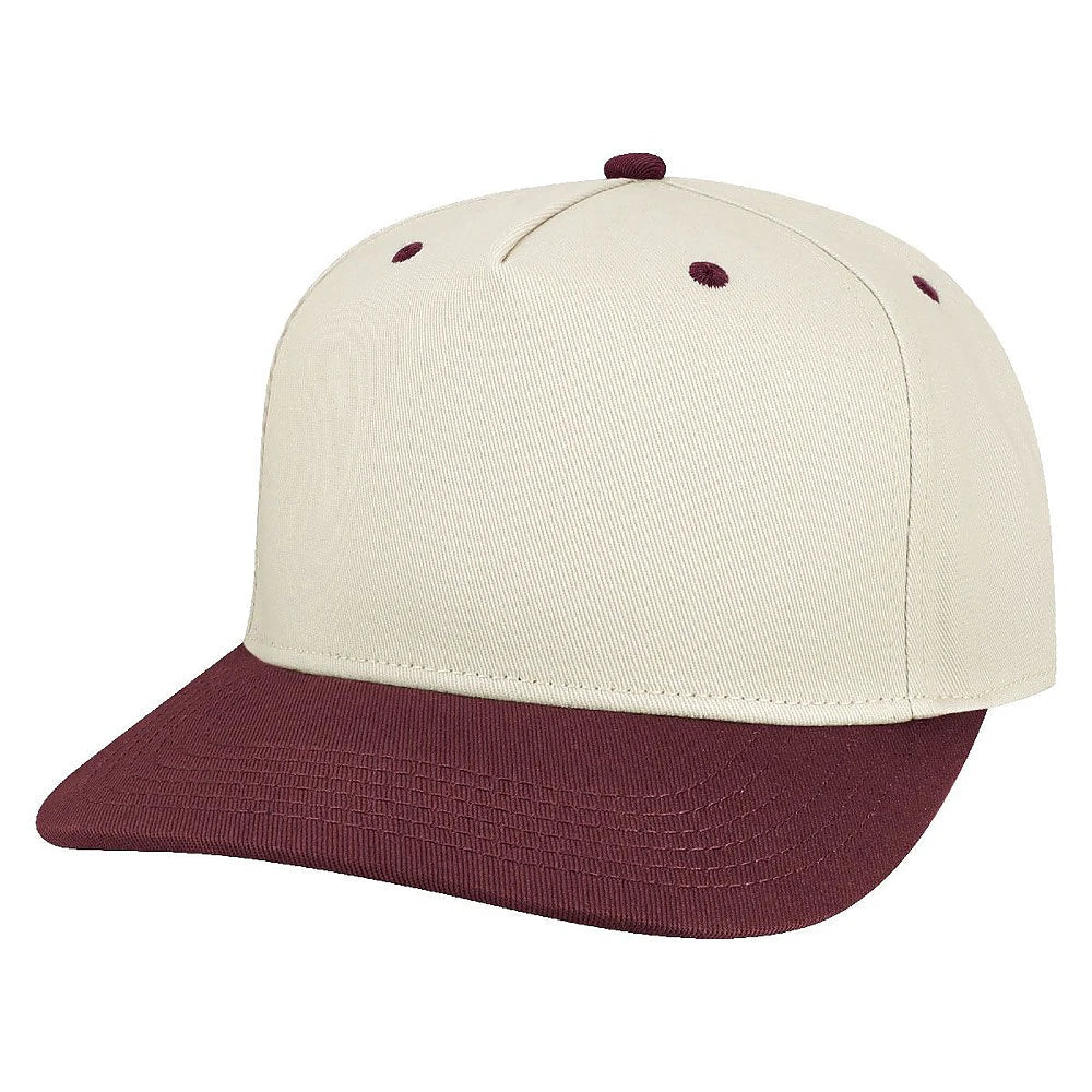 Custom Legacy HTA Heritage Twill Cap | Heavyweight Structured 5 - Panel Hat - Stone/ Maroon - The Luua Company