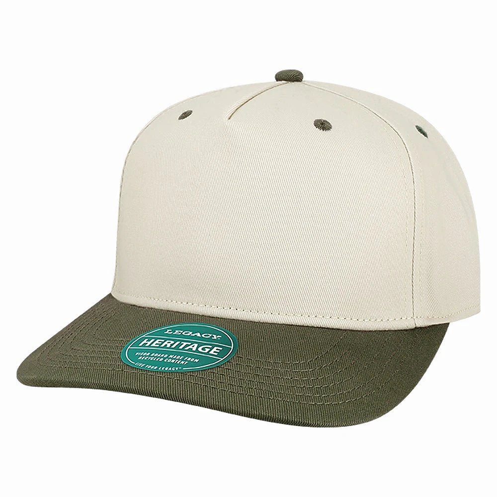 Custom Legacy HTA Heritage Twill Cap | Heavyweight Structured 5 - Panel Hat - Stone/ Navy - The Luua Company