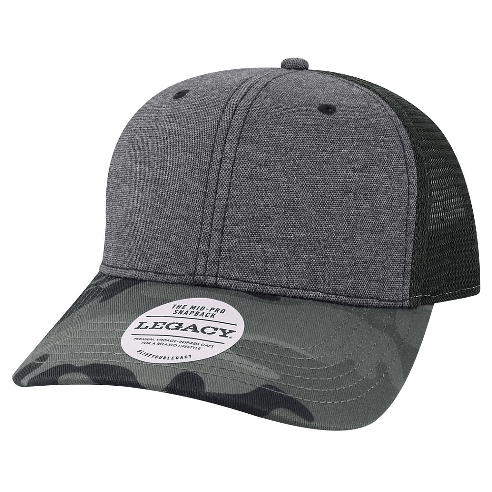 Custom Legacy MPS Mid-Pro Snapback Trucker | Structured 6-Panel Mesh Back Hat - Black/ Camo