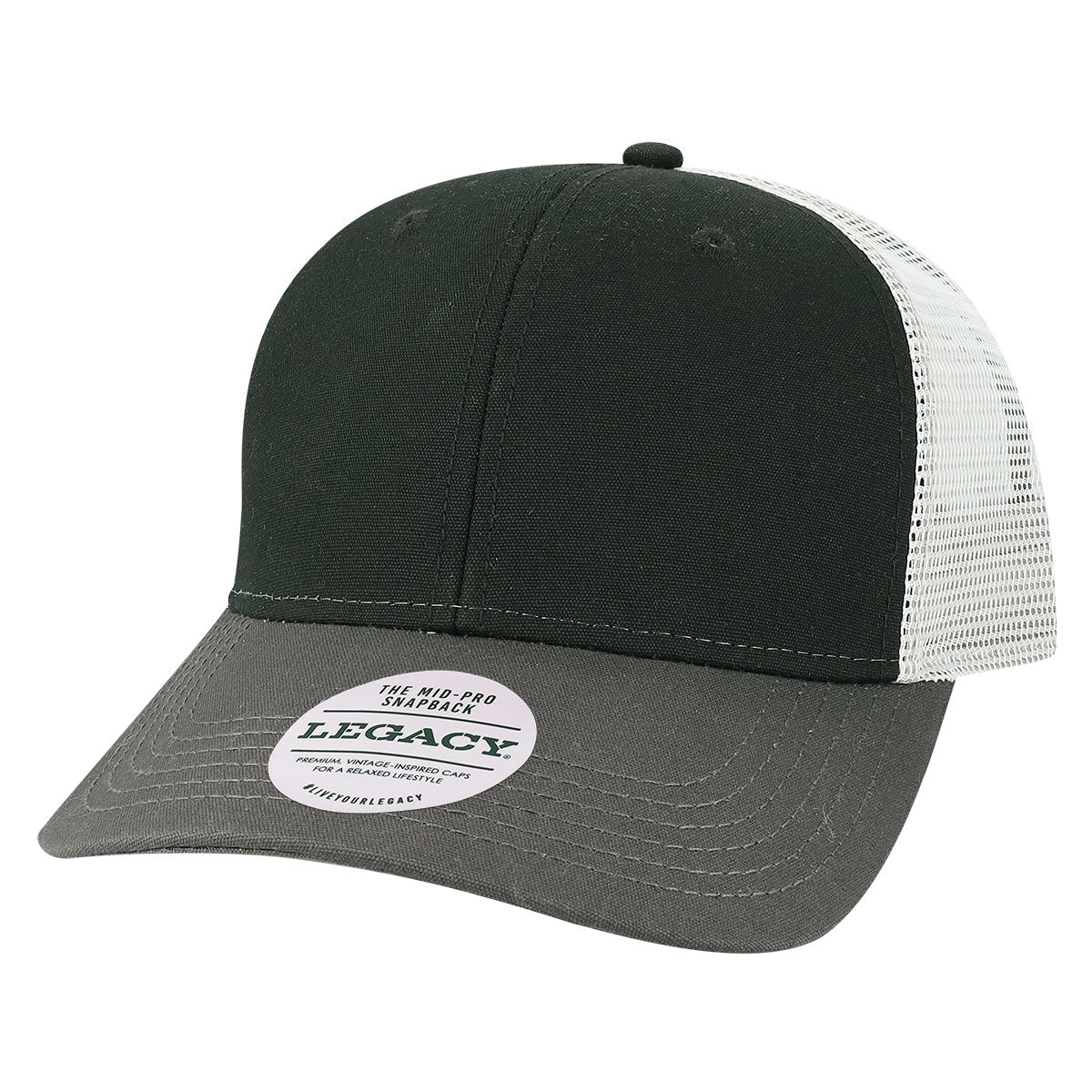 Custom Legacy MPS Mid-Pro Snapback Trucker | Structured 6-Panel Mesh Back Hat - Black/ Dark Grey/ Silver