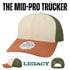 Custom Legacy MPS Mid-Pro Snapback Trucker | Structured 6-Panel Mesh Back Hat - Melange Grey/ Pacific Blue/ Stone