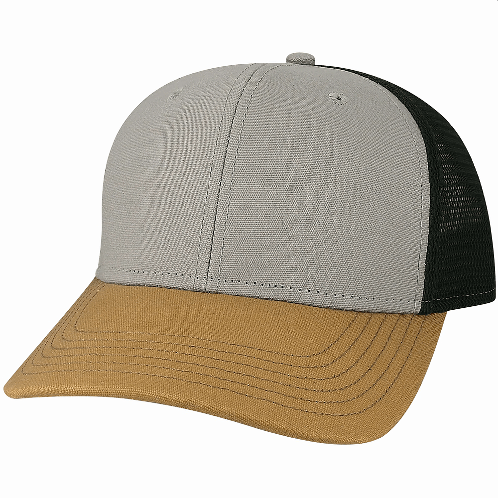 Custom Legacy MPS Mid-Pro Snapback Trucker | Structured 6-Panel Mesh Back Hat - Grey/ Caramel/ Black
