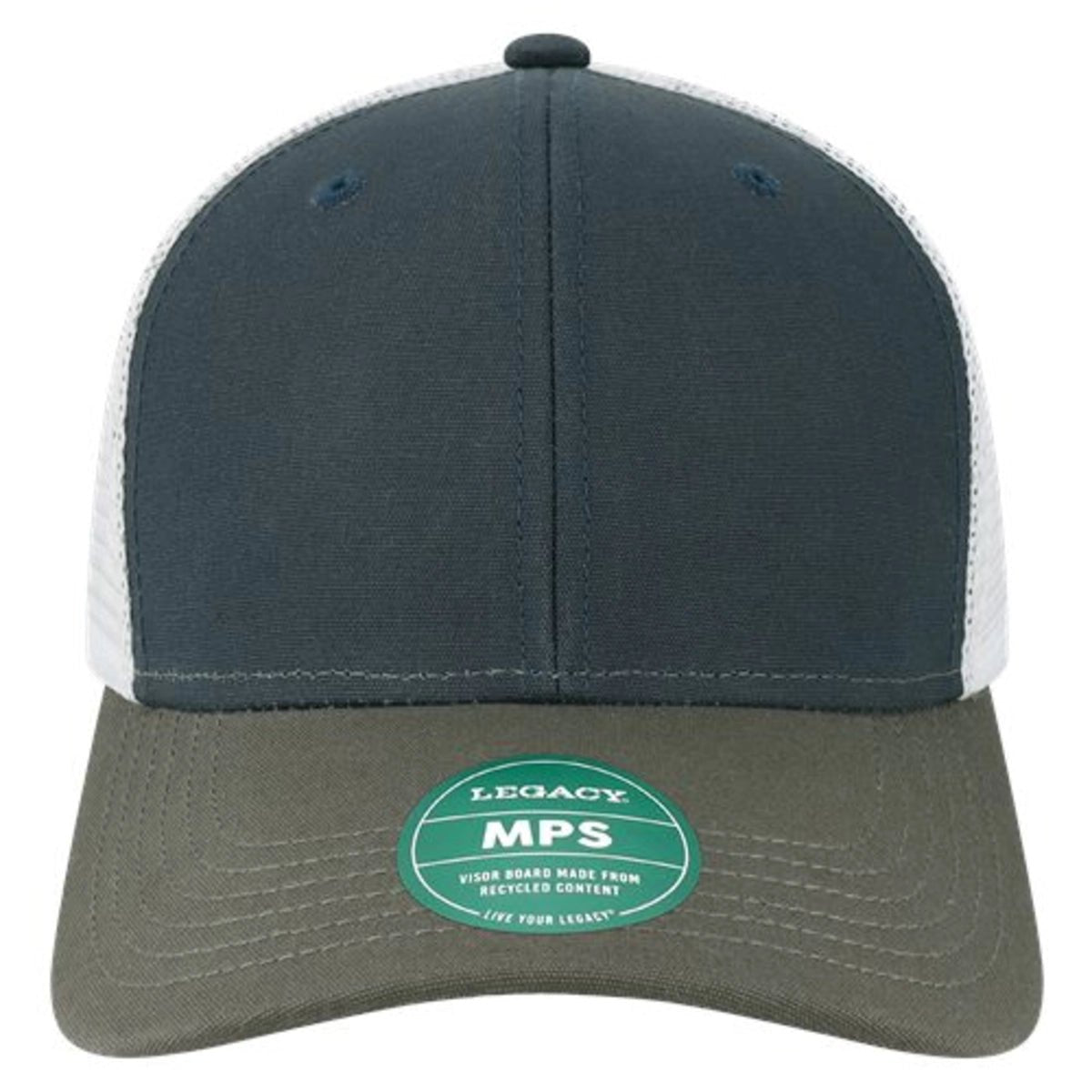 Custom Legacy MPS Mid-Pro Snapback Trucker | Structured 6-Panel Mesh Back Hat - Navy/ Dark Grey/ Silver