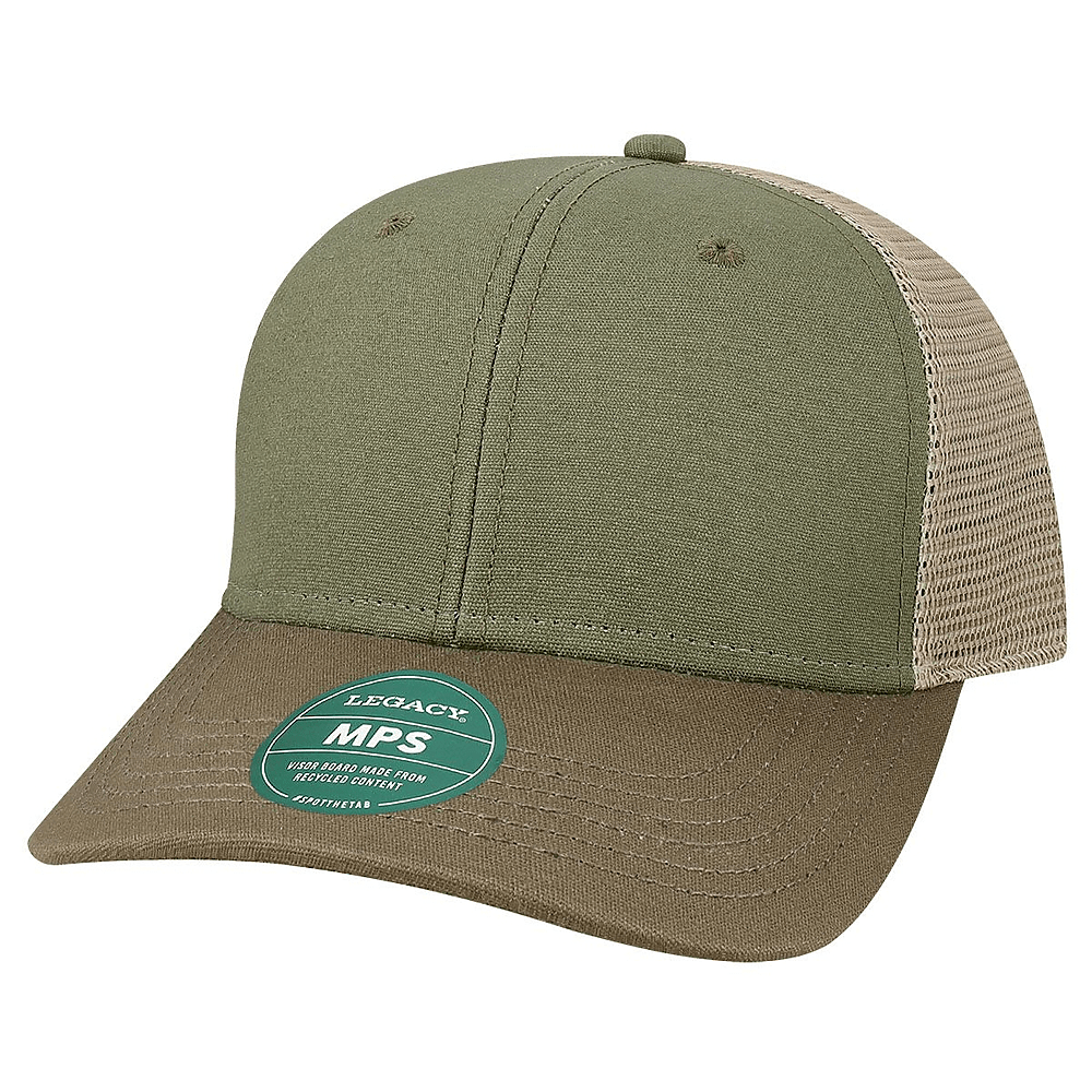 Custom Legacy MPS Mid-Pro Snapback Trucker | Structured 6-Panel Mesh Back Hat - Olive/ Dark Olive/ Dark Khaki